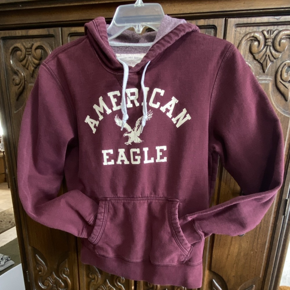 American Eagle Outfitters Vintage Classic Fit Maroon Graphic Hooded Hoodie S